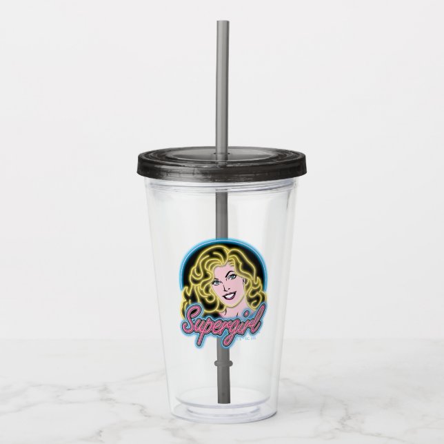 Supergirl Retro Neon Lights Graphic Acrylic Tumbler (Front)