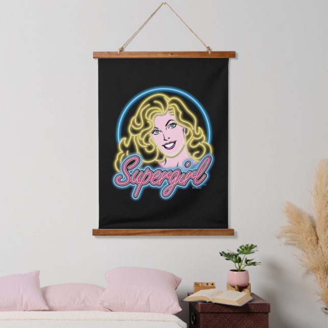 Supergirl Retro Neon Lights Graphic Hanging Tapestry (Bedroom)