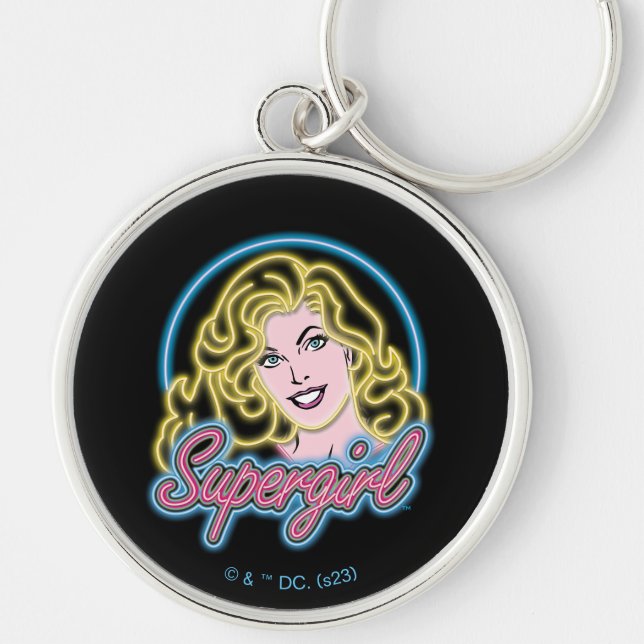 Supergirl Retro Neon Lights Graphic Key Ring (Front)