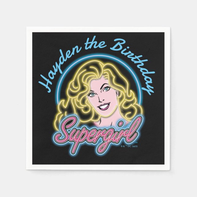 Supergirl Retro Neon Lights Graphic Napkin (Front)