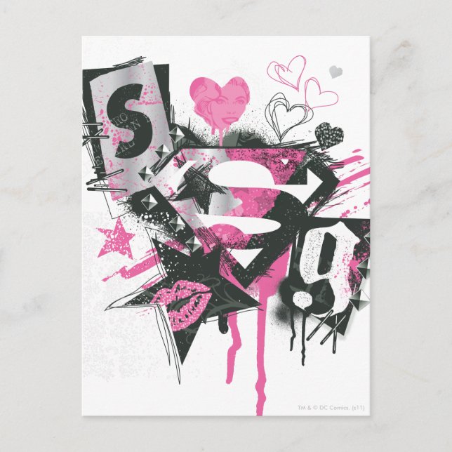 Supergirl Spills and Scribbles Collage Postcard (Front)