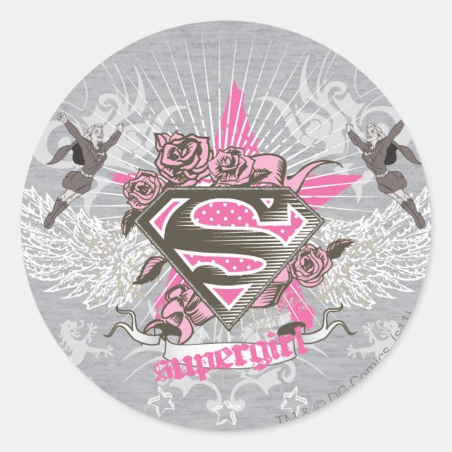 Supergirl Star and Roses Classic Round Sticker (Front)