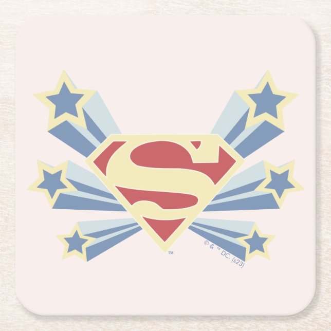 Supergirl Stars S-Shield Square Paper Coaster (Front)