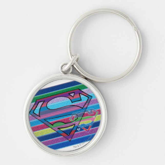 Supergirl Striped Rainbow Logo Key Ring (Front)