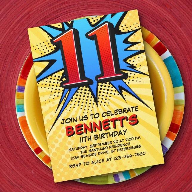 Superhero 11th Birthday Invitation (Creator Uploaded)