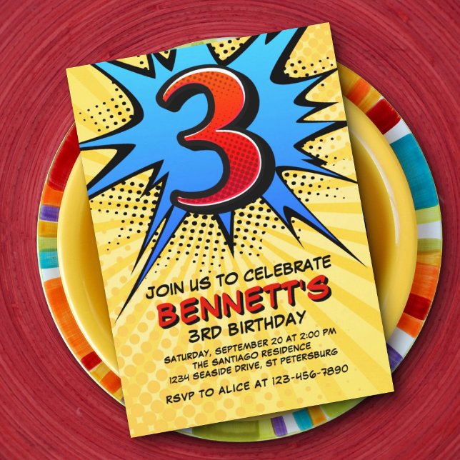 Superhero 3rd Birthday Invitation (Creator Uploaded)