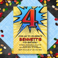 Superhero 4th Birthday Invitation