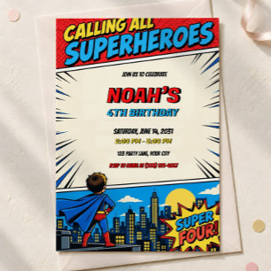 Superhero 4th Birthday Invitation, Superhero Invitation
