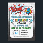 Superhero 5th birthday Party Invitation<br><div class="desc">This boy's superhero 5th birthday invitation features a large number, cartoon like words and elements on a white and black background. I wanted to create some new boy's superhero invitations especially for a 5th birthday because I don't have any at the store at the moment. Similar version of this design...</div>