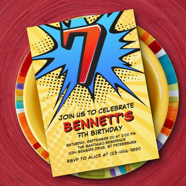 Superhero 7th Birthday Invitation (Creator Uploaded)