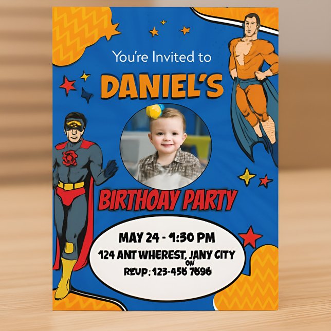 Superhero 7th Birthday Photo Invitation Super Part (Creator Uploaded)