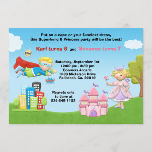Superhero and Princess Birthday Party Invitation