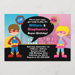 Superhero and Super Girl Birthday Party Invitation