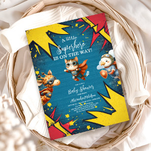 Superhero Animals Boy Baby Shower Invitation