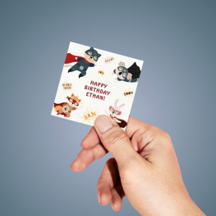 Superhero Animals Cute Party Animals Kids Birthday Square Sticker