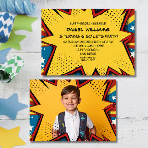 Superhero Assemble Pop Art Birthday Boys Invitation