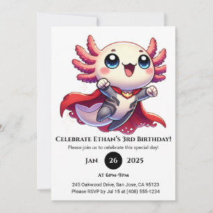 Superhero Axolotl Power Birthday Invitation