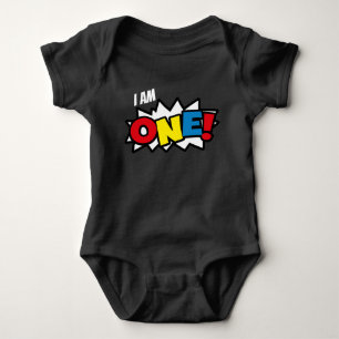 Superhero Baby Black Bodysuit, 1st Birthday Outfit Bodysuit