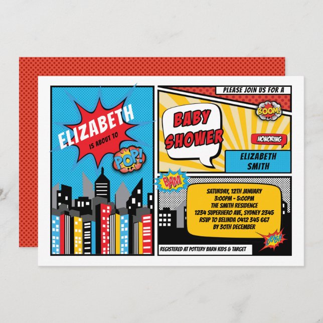 Superhero Baby Shower / Superheroes Comic Book Invitation (Front/Back)