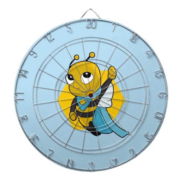 Superhero bee cartoon dart board (Front)