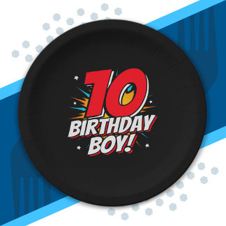 Superhero Birthday - 10 Year Old - 10th Birthday Paper Plate