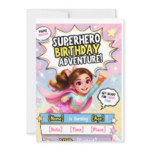 Superhero Birthday Adventure Girl Invitation | Pin