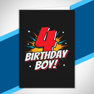 Superhero Birthday Boy - 4 Year Old - 4th Birthday Card