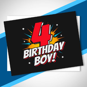 Superhero Birthday Boy - 4 Year Old - 4th Birthday Postcard