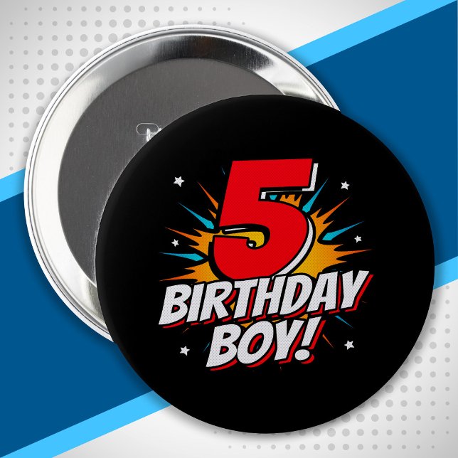 Superhero Birthday Boy - 5 Year Old - 5th Birthday 10 Cm Round Badge (Creator Uploaded)