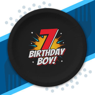 Superhero Birthday Boy - 7 Year Old - 7th Birthday Paper Plate