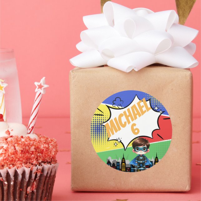 Superhero Birthday Classic Round Sticker (Party)