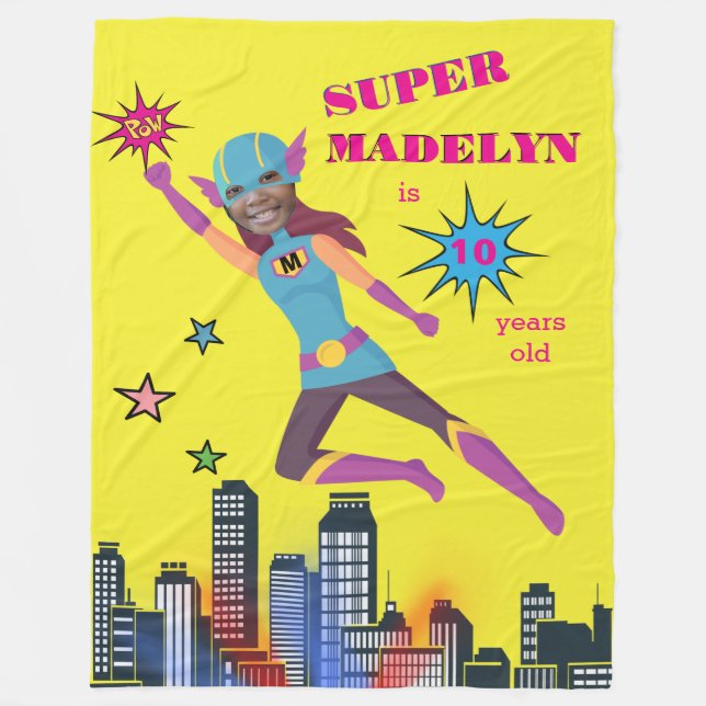 Superhero Birthday Girl Fantastic Sensational Fleece Blanket (Front)