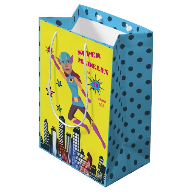 Superhero Birthday Girl Fantastic Sensational  Medium Gift Bag (Back Angled)