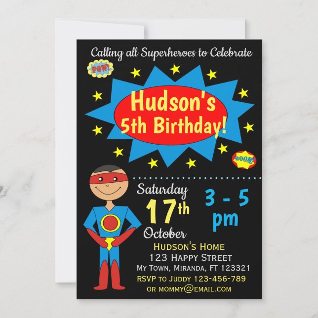 Superhero Birthday Invitation (Front)