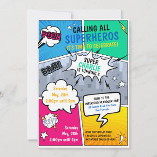 Superhero Birthday Invitation Comic Style