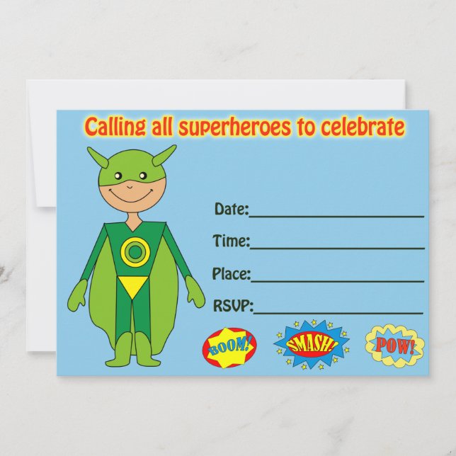 Superhero birthday invitation fill in blank (Front)
