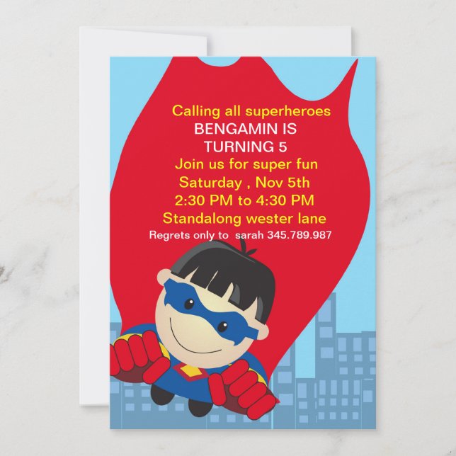 Superhero Birthday Invitation for the super boy (Front)