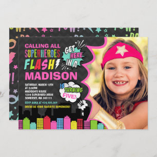 Superhero Birthday Invitation Pink Superhero Party