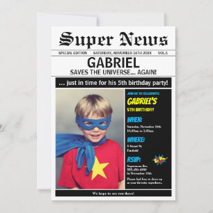 Superhero Birthday Party Boy Girl Picture Photo Invitation