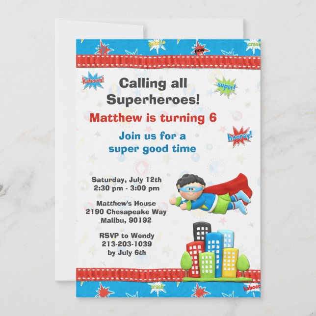 Superhero Birthday Party Invitation (Front)