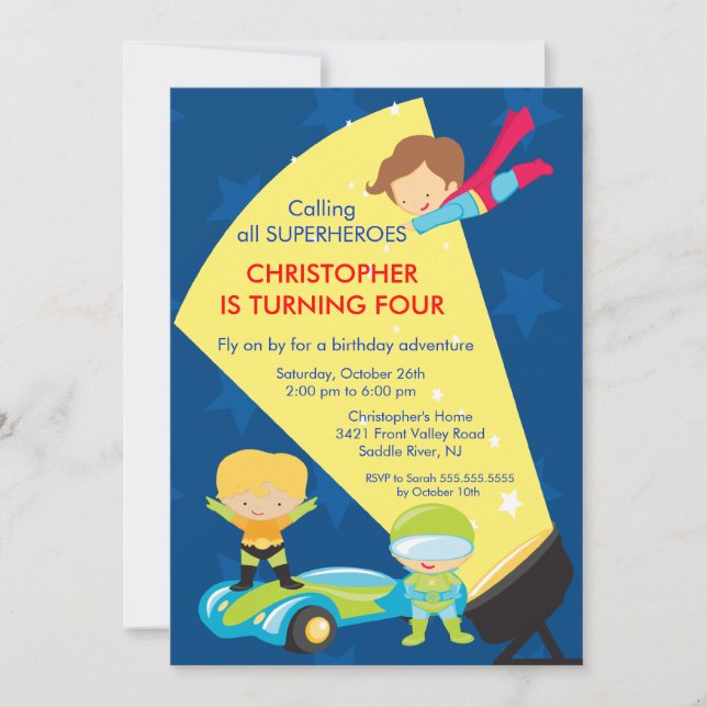 Superhero Birthday Party Invitation (Front)