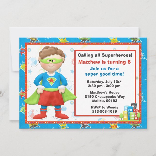 Superhero Birthday Party Invitation (Front)