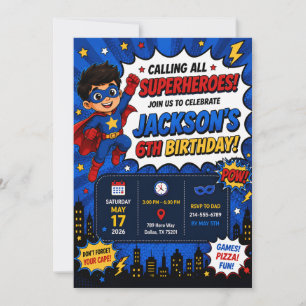 Superhero Birthday Party Invitation Boy Superman