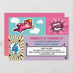 Superhero Birthday Party Invitation - Girl Colours