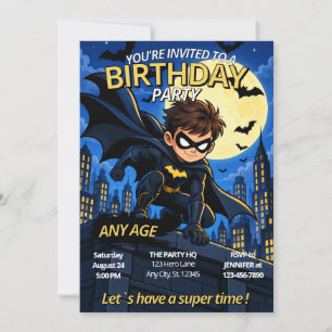 Superhero Birthday Party Invitation with Bats