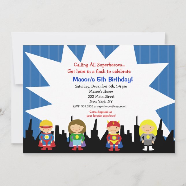 Superhero Birthday Party Invitations (Front)