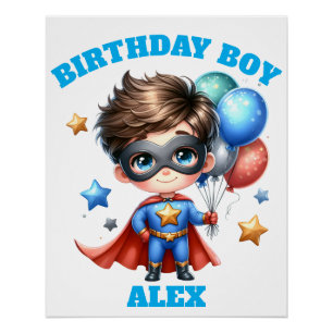 Superhero Birthday Poster Kids Party Wall Decor