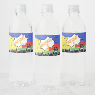 Superhero Birthday Water Bottle Label