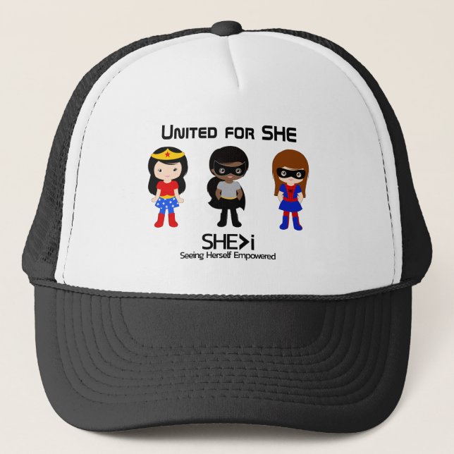 SUPERHERO Black Outline - United for SHE Trucker Hat (Front)