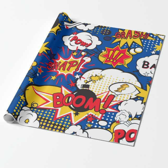 Superhero Blast Wallpaper Wrapping Paper (Unrolled)